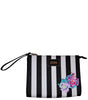 BJ Wristlet Clutch Black White Stripe Floral Rose Cosmetic Bag