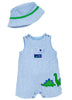 Little Me Boys' Woven Sunsuit with Bucket Hat, Blue Stripe